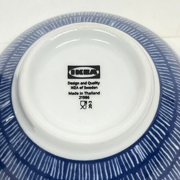 Ikea Entusiasm Ceramic Bowls Blue and White Pattern Set of 2 - Picture 5 of 6